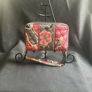 Vera Bradley wristlet “Cherry Blossom” pjnk & red floral gray black Wristlet